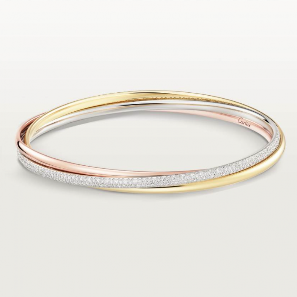Cartier Trinity Bangle, Small Size, Half Set With Diamonds/Only Size 17