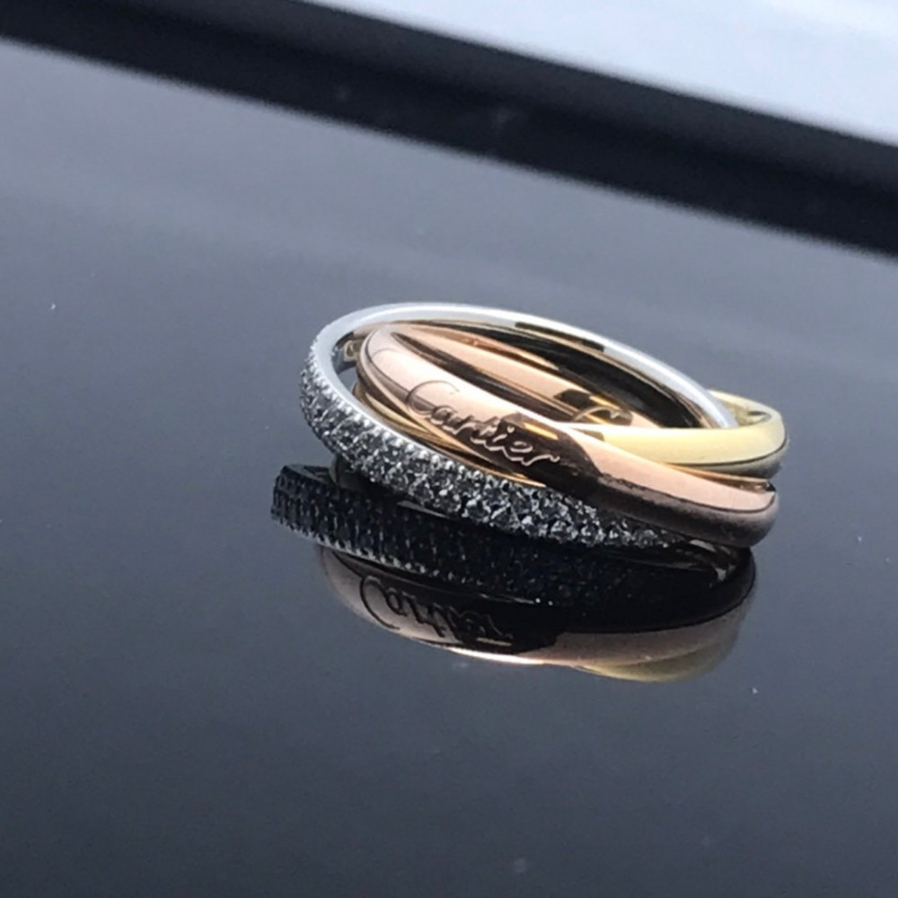 Cartier Tranity Ring,  With Fll Diamonds In Silver Circle, Top Quality