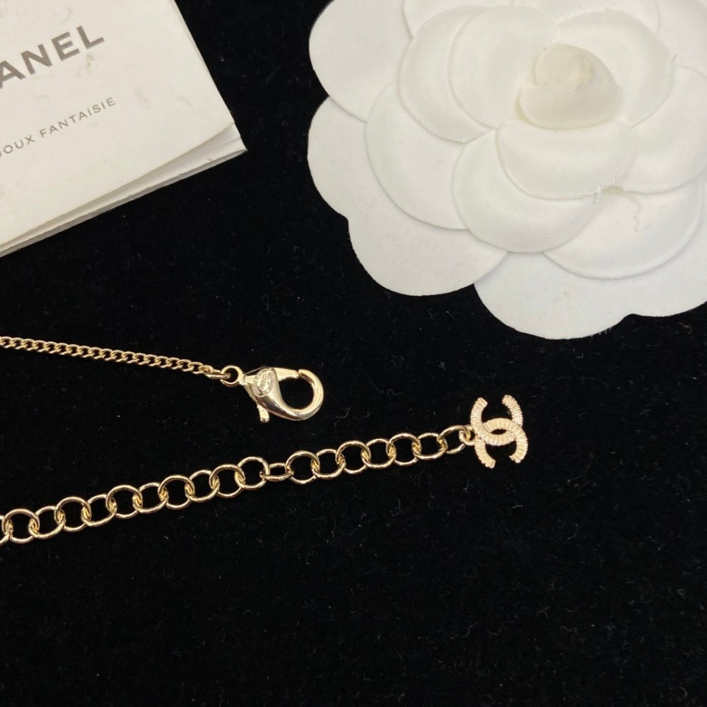 Chanel Necklace, Logo, With Diamonds, Top Quality
