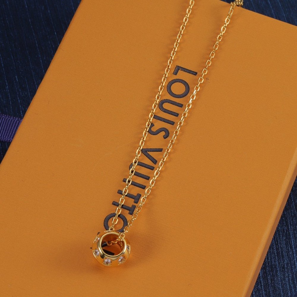 Lv Necklace, Round With Diamonds, Gold Rose Gold, Silver Lv Necklace, Round With Diamonds, Gold Rose Gold, Silver