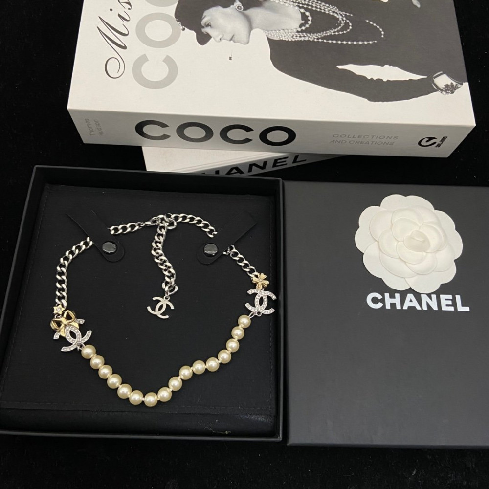 Chanel Neclace, Double Logo, Bow, With 5A+ Artificial Pearl