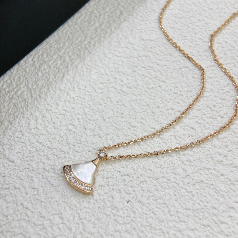 Bvlgatri Necklace, White Mother Of Pearl With Diamonds, Rose Gold