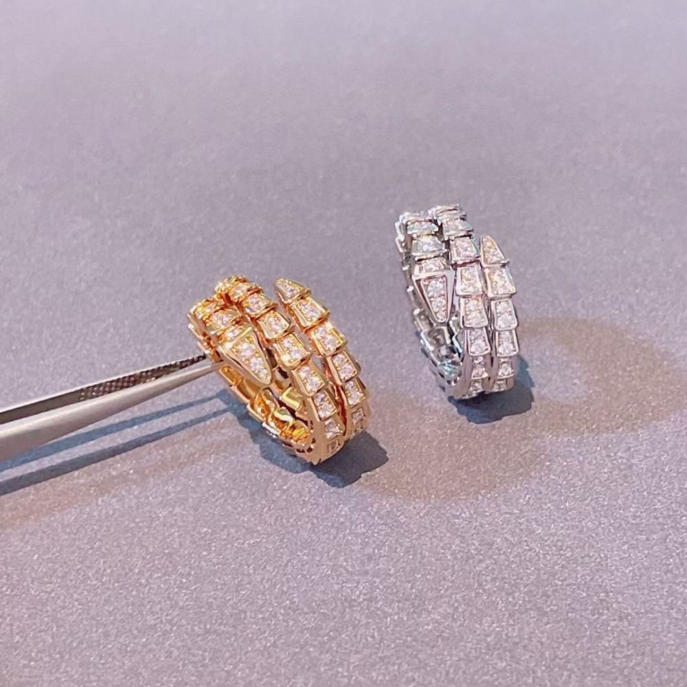 Bvlgari Snake Ring, 3 Loops , Full Diamonds, Top Quality