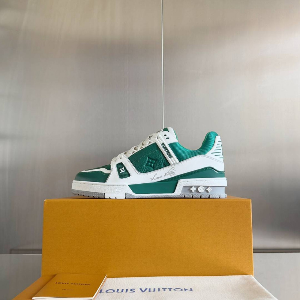 LV Trainer Sneaker Green and White-016