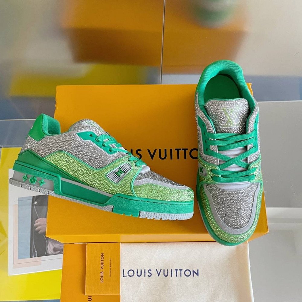 LV Trainer Sneaker Diamond Green and Gray-075 LV Trainer Sneaker Diamond Green and Gray-075