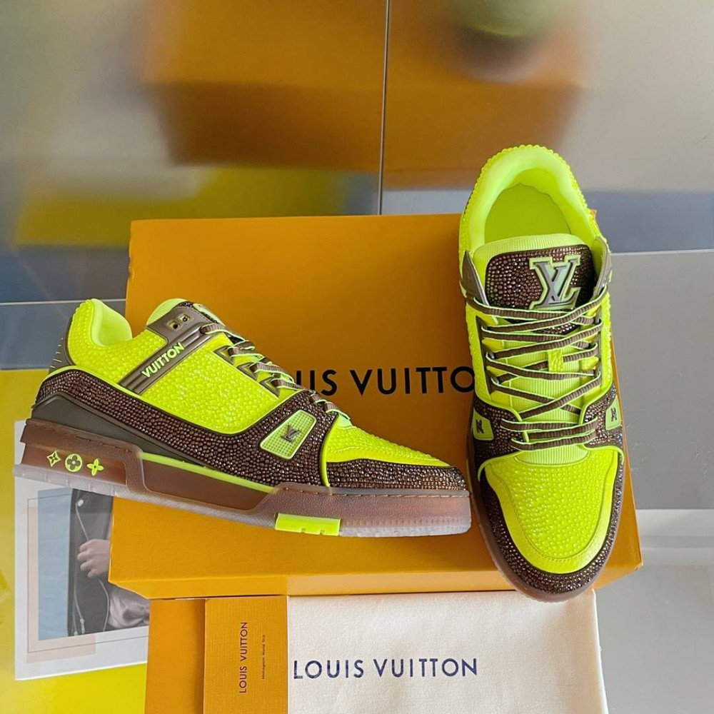 LV Trainer Sneaker Diamond Yellow and Brown-077 LV Trainer Sneaker Diamond Yellow and Brown-077