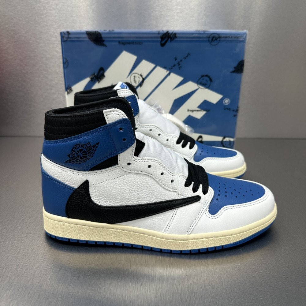 Air Jordan 1 Retro High x Fragment Design x Travis Scott 'Sail Black Military Blue'